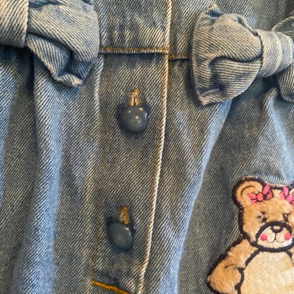 Vintage Baby Denim Jumpsuit Teddy Bear Patch Bows Size 24 Months - Picture 3 of 7
